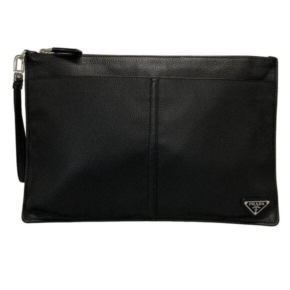 PRADA - Black Leather Clutch Bag 448-073125 - Picture 1 of 14